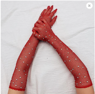Picture of Women's Mesh Long Gloves | Elegant Sheer Opera Gloves for Wedding, Bridal, Party & Formal Evening Wear | Stretch Finger Gloves - Suit Only: 34