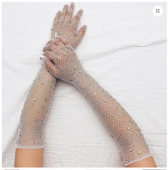 Picture of Women's Mesh Long Gloves | Elegant Sheer Opera Gloves for Wedding, Bridal, Party & Formal Evening Wear | Stretch Finger Gloves - Suit Only: 34