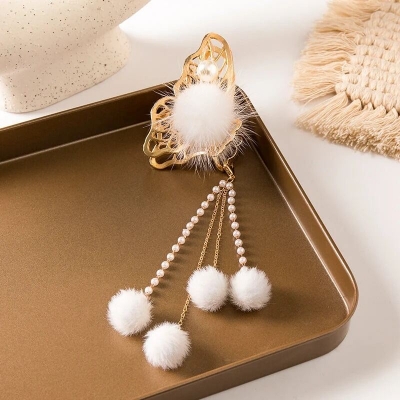 Picture of Butterfly Tassel Hair Clip for Women | Gold Metal Hair Claw Clip with Crystal Beads | Elegant Fashion Hair Accessory - Gold
