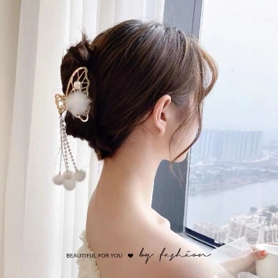 Picture of Butterfly Tassel Hair Clip for Women | Gold Metal Hair Claw Clip with Crystal Beads | Elegant Fashion Hair Accessory - Gold