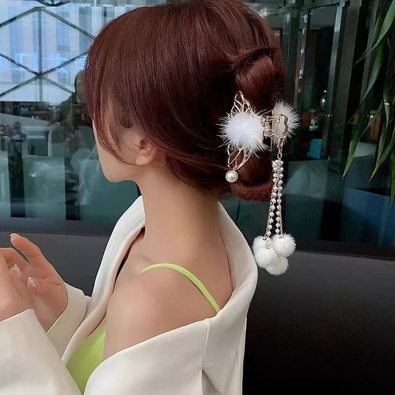 Picture of Butterfly Tassel Hair Clip for Women | Gold Metal Hair Claw Clip with Crystal Beads | Elegant Fashion Hair Accessory - Gold