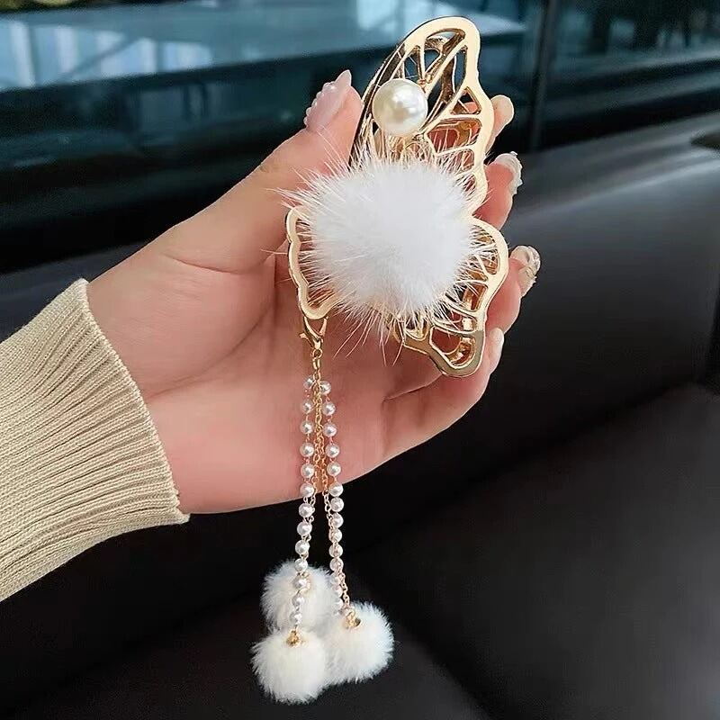 Picture of Butterfly Tassel Hair Clip for Women | Gold Metal Hair Claw Clip with Crystal Beads | Elegant Fashion Hair Accessory - Gold