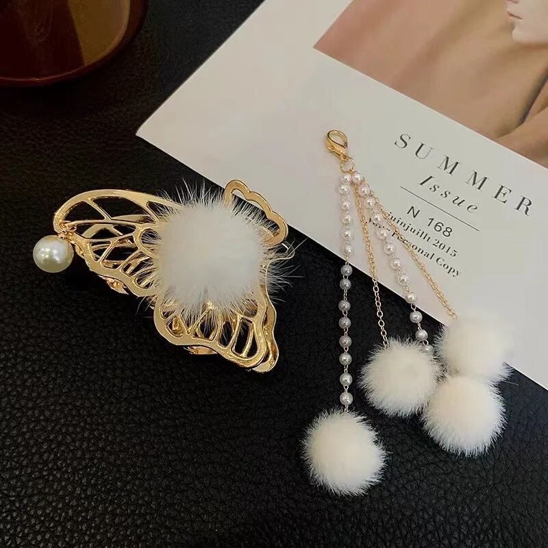 Picture of Butterfly Tassel Hair Clip for Women | Gold Metal Hair Claw Clip with Crystal Beads | Elegant Fashion Hair Accessory - Gold