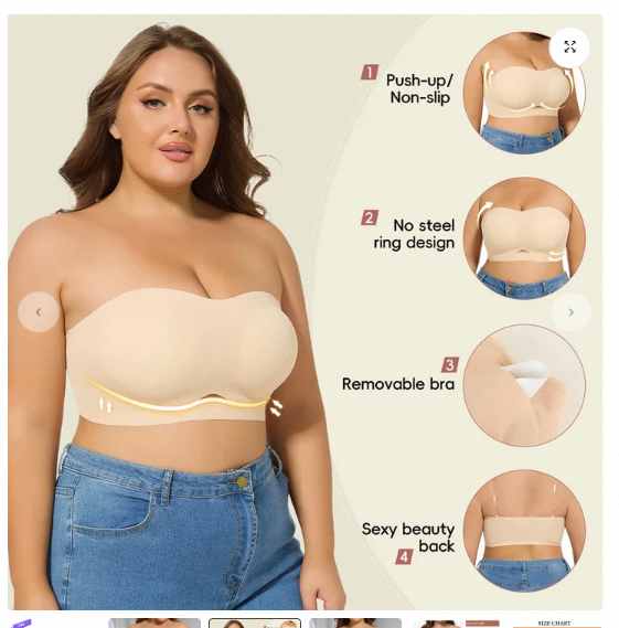 Picture of Strapless Bras for Women Lift Bra Wire-Free Anti-Slip Invisible Push Up Seam-free Detachable Straps Bandeau