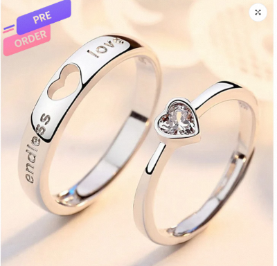 Picture of 2Pcs/sets Zircon Heart Matching Couple Rings Set Forever Endless Love Wedding Ring for Women Men Charm Jewelry Valentine's Day Matching Rings for Couples