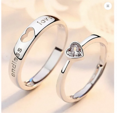 Picture of 2Pcs/sets Zircon Heart Matching Couple Rings Set Forever Endless Love Wedding Ring for Women Men Charm Jewelry Valentine's Day Matching Rings for Couples