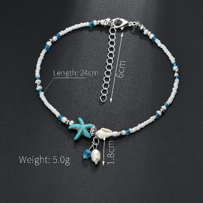 Picture of Stylish Multilayer Golden Colored Anklet for Women | Simple Design Foot Chain Starfish shell beach anklet - Blue