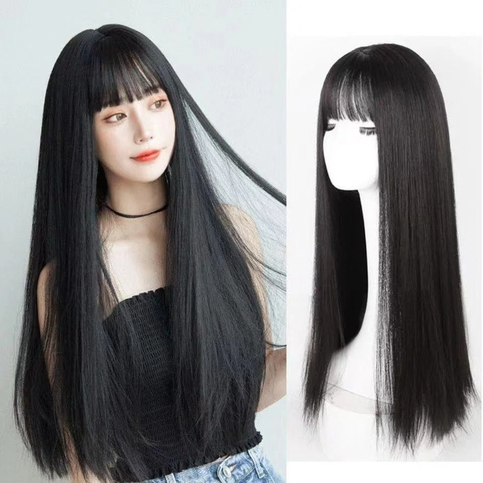 Picture of Wigs for women with air bangs, long straight hair, soft girl, realistic and natural full head set (Available)