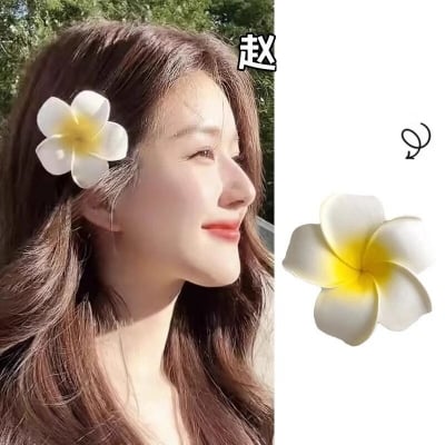 Picture of Plumeria Flower Hairpin Bangladesh | Seaside Vacation Hair Clip Artificial Kath Golap Flowers Hair Clip - Int:M