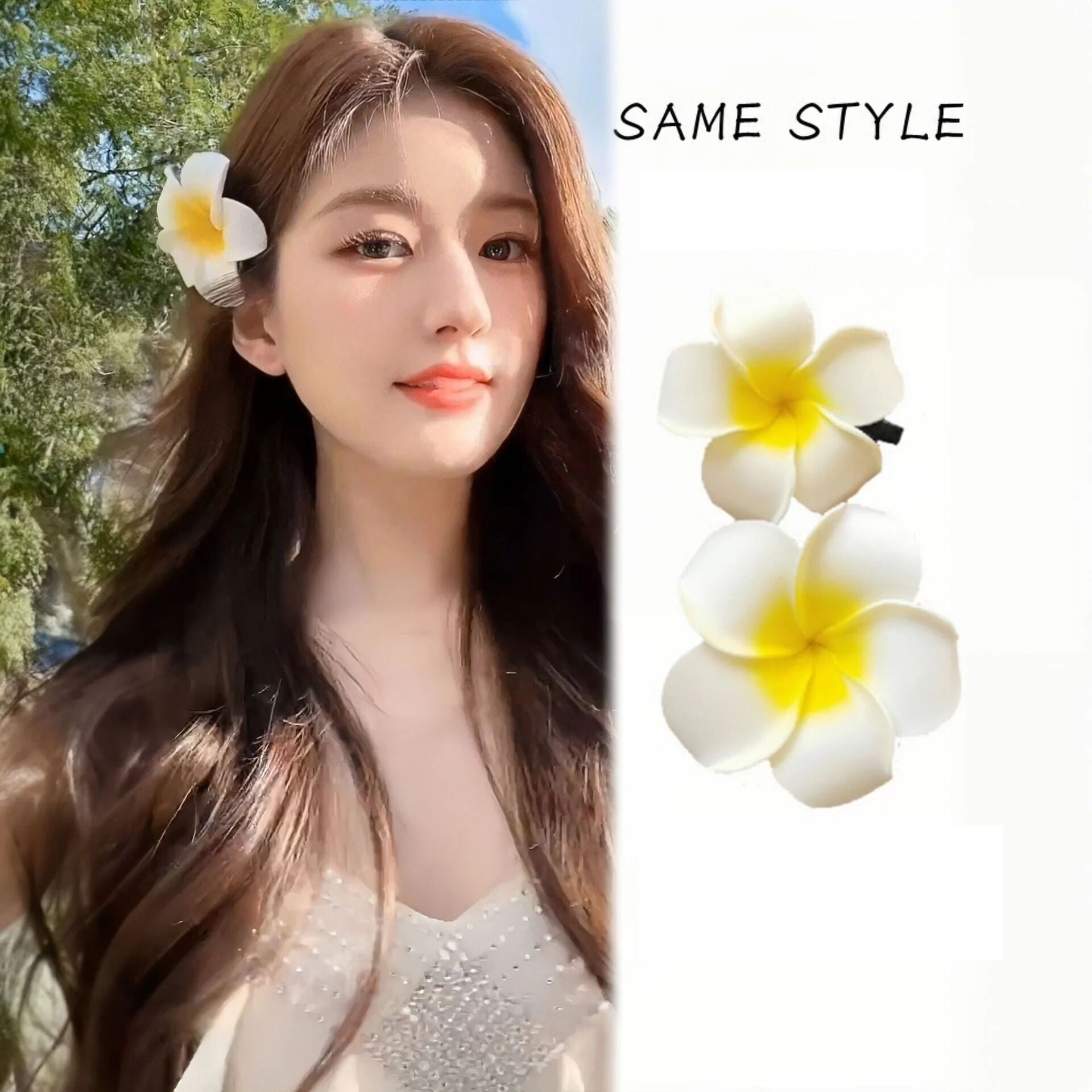 Picture of Plumeria Flower Hairpin Bangladesh | Seaside Vacation Hair Clip Artificial Kath Golap Flowers Hair Clip - Int:M