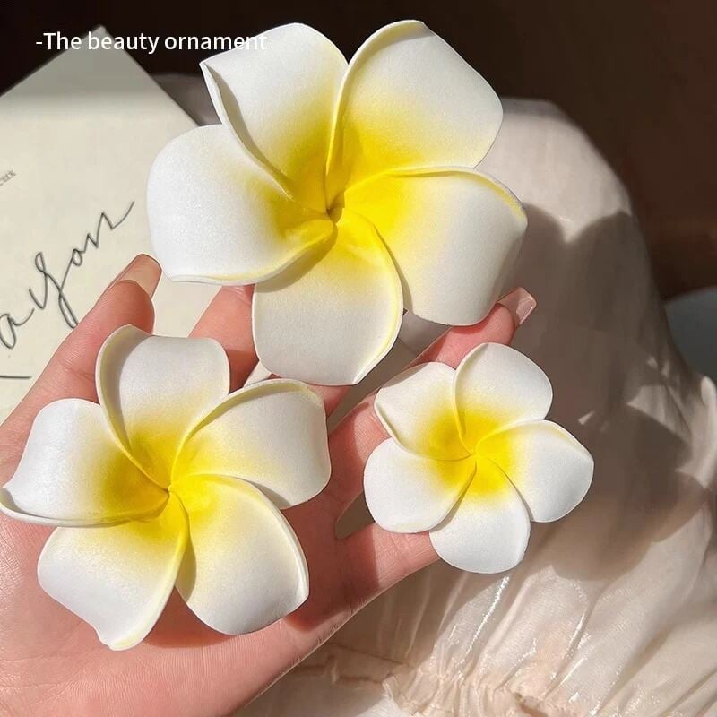 Picture of Plumeria Flower Hairpin Bangladesh | Seaside Vacation Hair Clip Artificial Kath Golap Flowers Hair Clip - Int:M