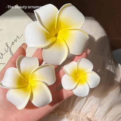 Picture of Plumeria Flower Hairpin Bangladesh | Seaside Vacation Hair Clip Artificial Kath Golap Flowers Hair Clip - Int:M