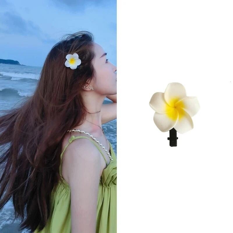 Picture of Plumeria Flower Hairpin Bangladesh | Seaside Vacation Hair Clip Artificial Kath Golap Flowers Hair Clip - Int:M