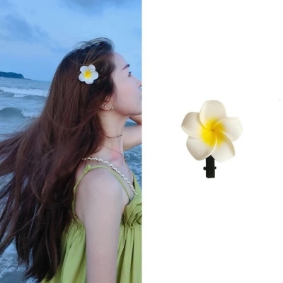 Picture of Plumeria Flower Hairpin Bangladesh | Seaside Vacation Hair Clip Artificial Kath Golap Flowers Hair Clip - Int:M
