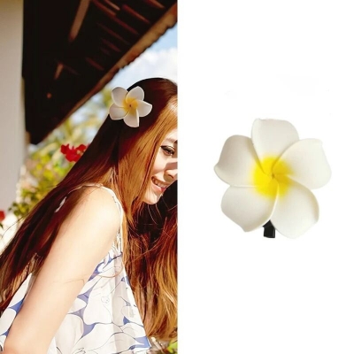 Picture of Plumeria Flower Hairpin Bangladesh | Seaside Vacation Hair Clip Artificial Kath Golap Flowers Hair Clip - Int:M