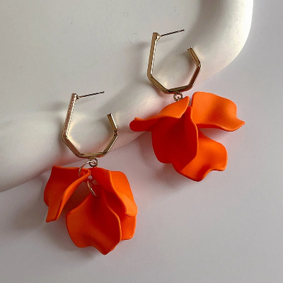 Picture of Fashion Jewelry Rose Petal Long Exaggerated Earrings For Women - Orange