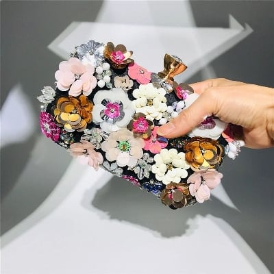 Picture of Luxury 3D Floral Evening Clutch Bag for Women | Handmade Flower Beaded Party Purse | Elegant Wedding, Banquet & Bridal Handbag | European & American Style