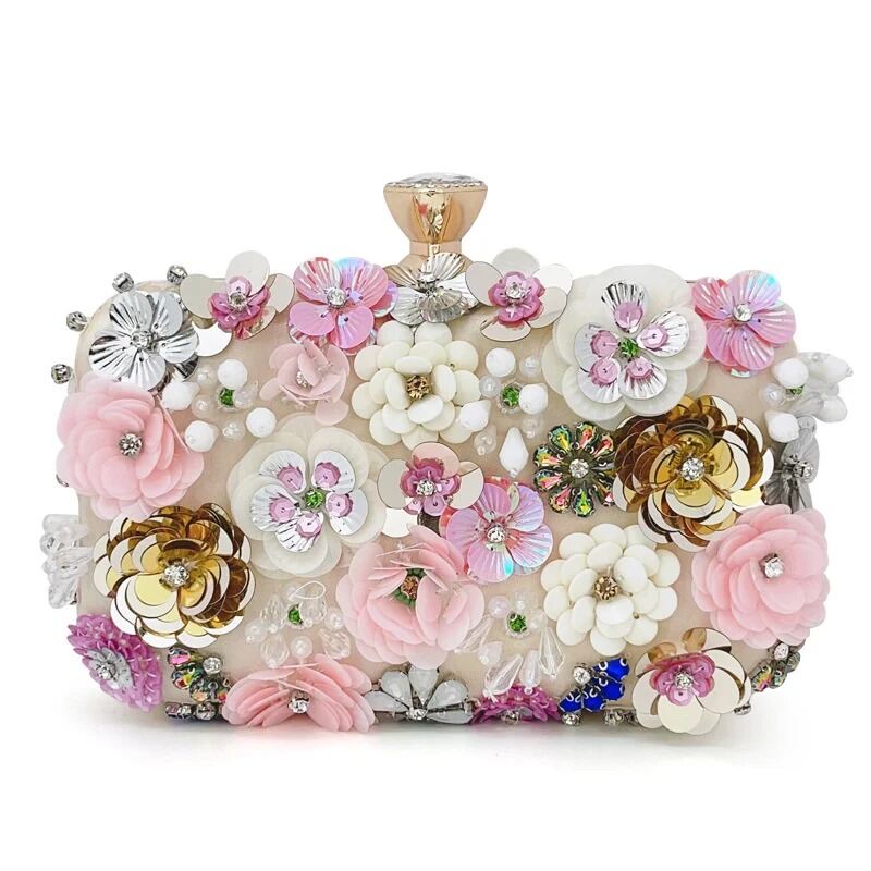Picture of Luxury 3D Floral Evening Clutch Bag for Women | Handmade Flower Beaded Party Purse | Elegant Wedding, Banquet & Bridal Handbag | European & American Style