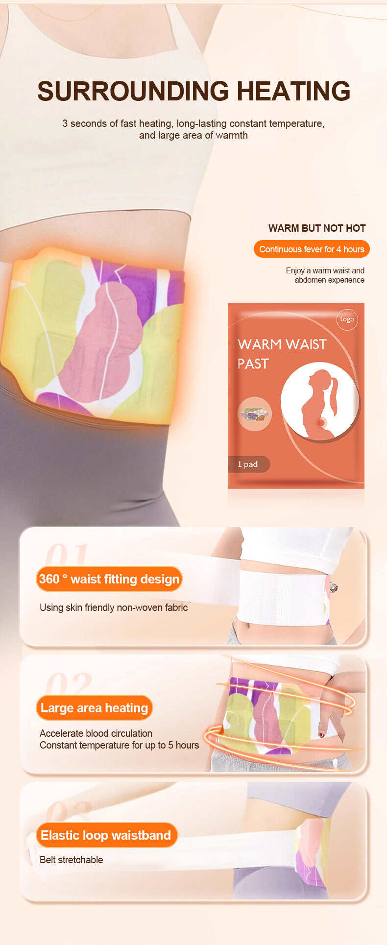 Picture of Pain Relief Self-Heating Waist Hot Patch - White