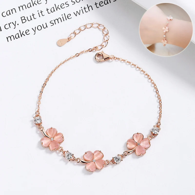 Picture of Fashion Jewelry Opal Crystal Gemstones Chain Bracelets For Women Femme Zircon Diamonds Rose Gold Jewelry Bijoux Mujer Cute Girlfriend Gifts - Pink