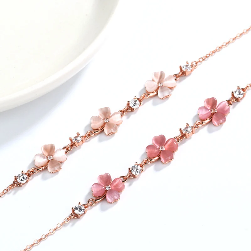 Picture of Fashion Jewelry Opal Crystal Gemstones Chain Bracelets For Women Femme Zircon Diamonds Rose Gold Jewelry Bijoux Mujer Cute Girlfriend Gifts - Pink