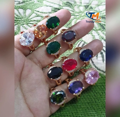 Picture of Luxury Adjustable Oval Gemstone Ring for Women | Gold Plated Crystal Finger Ring | Multicolor Fashion Ring