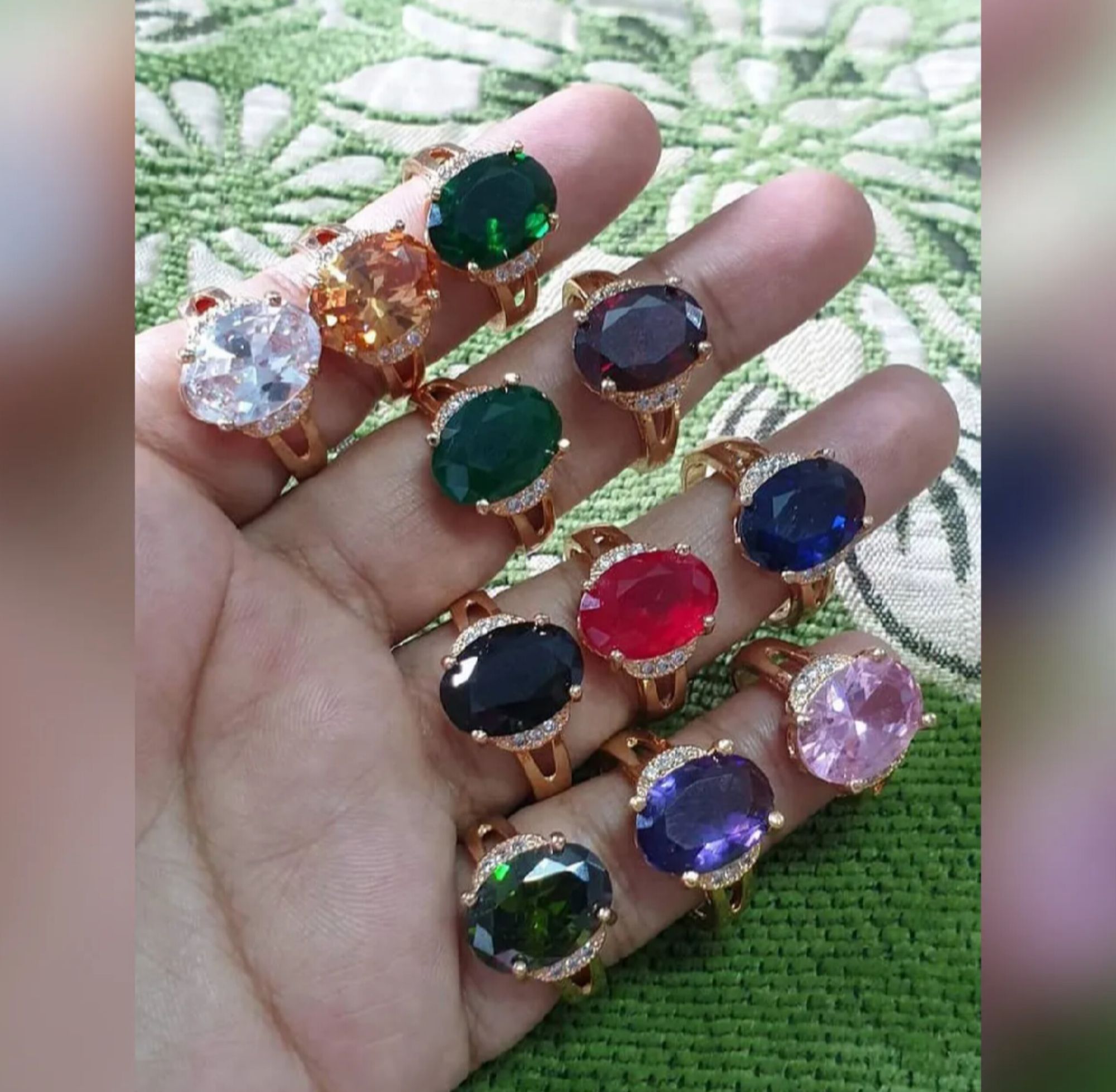 Picture of Luxury Adjustable Oval Gemstone Ring for Women | Gold Plated Crystal Finger Ring | Multicolor Fashion Ring