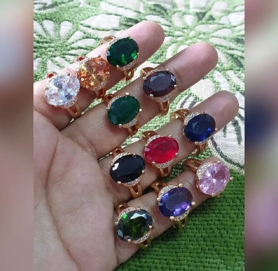 Picture of Luxury Adjustable Oval Gemstone Ring for Women | Gold Plated Crystal Finger Ring | Multicolor Fashion Ring