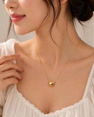 Picture of Women's Gold Heart Pendant Necklace | Korean Style Minimalist Chain | Elegant Fashion Jewelry Gift - Gold