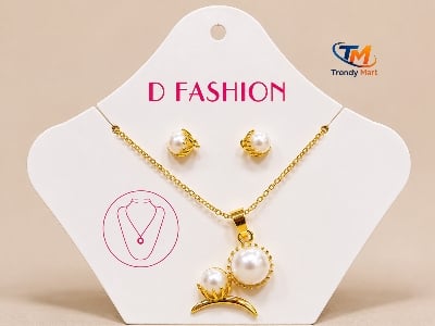 Picture of Luxury Gold Pearl Jewelry Set for Women | Necklace, Earrings, Bracelet & Ring Set - Gold