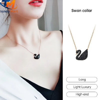 Picture of Women's Black Swan Pendant Necklace | Korean Style Gold Chain | Elegant Fashion Jewelry - Black