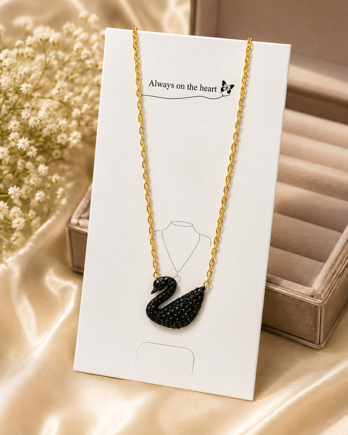 Picture of Women's Black Swan Pendant Necklace | Korean Style Gold Chain | Elegant Fashion Jewelry - Black