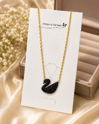 Picture of Women's Black Swan Pendant Necklace | Korean Style Gold Chain | Elegant Fashion Jewelry - Black