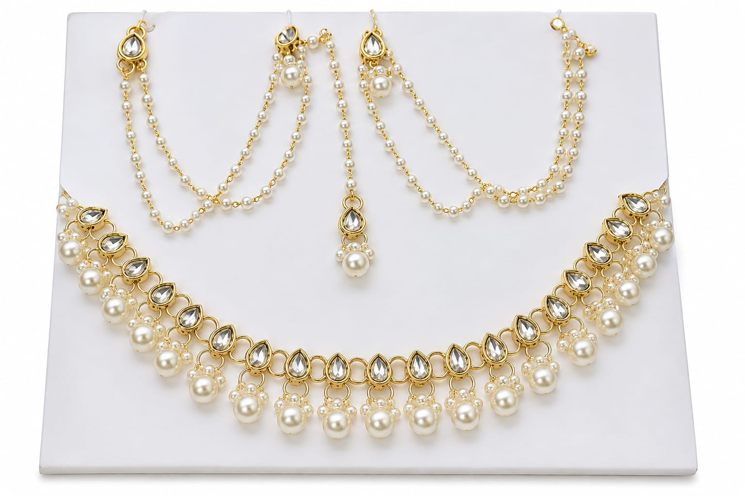 Picture of Premium Pearl & Kundan Bridal Necklace Set for Women – Gold Plated | Wedding Jewelry Set - Gold