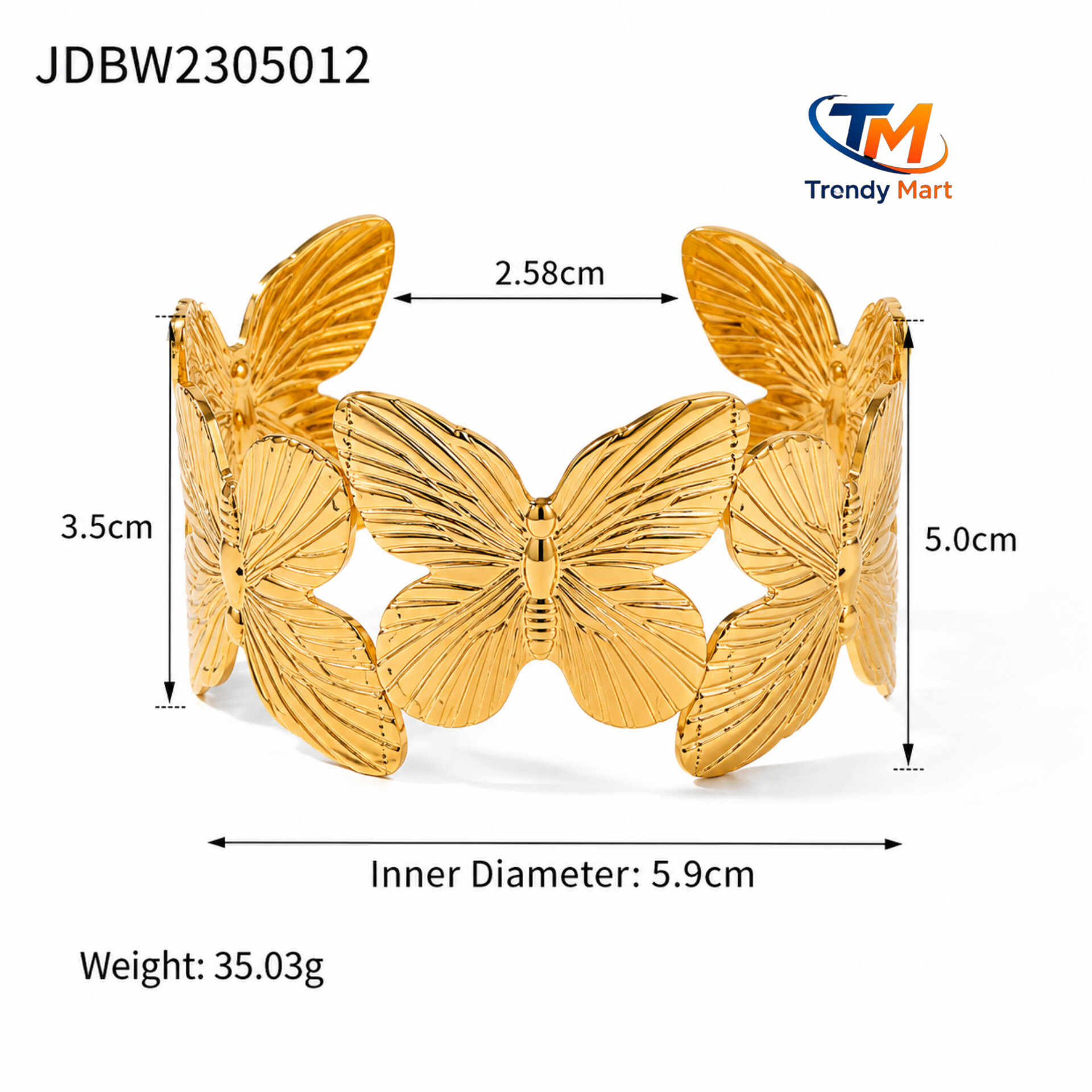 Picture of Luxury Gold Butterfly Open Cuff Bracelet for Women | Fashion Metal Bangle | Adjustable Wrist Bracelet - Gold