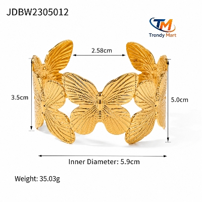 Picture of Luxury Gold Butterfly Open Cuff Bracelet for Women | Fashion Metal Bangle | Adjustable Wrist Bracelet - Gold
