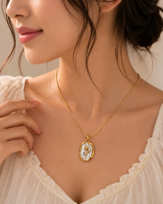 Picture of Elegant Tulip Pearl Pendant Necklace for Women | Gold Plated Korean Style Chain | Luxury Gift Jewelry - Gold
