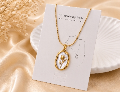 Picture of Elegant Tulip Pearl Pendant Necklace for Women | Gold Plated Korean Style Chain | Luxury Gift Jewelry - Gold