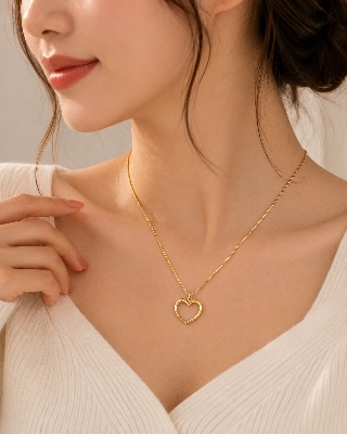 Picture of Women's Gold Heart Pendant Necklace | Korean Style Elegant Chain - Gold