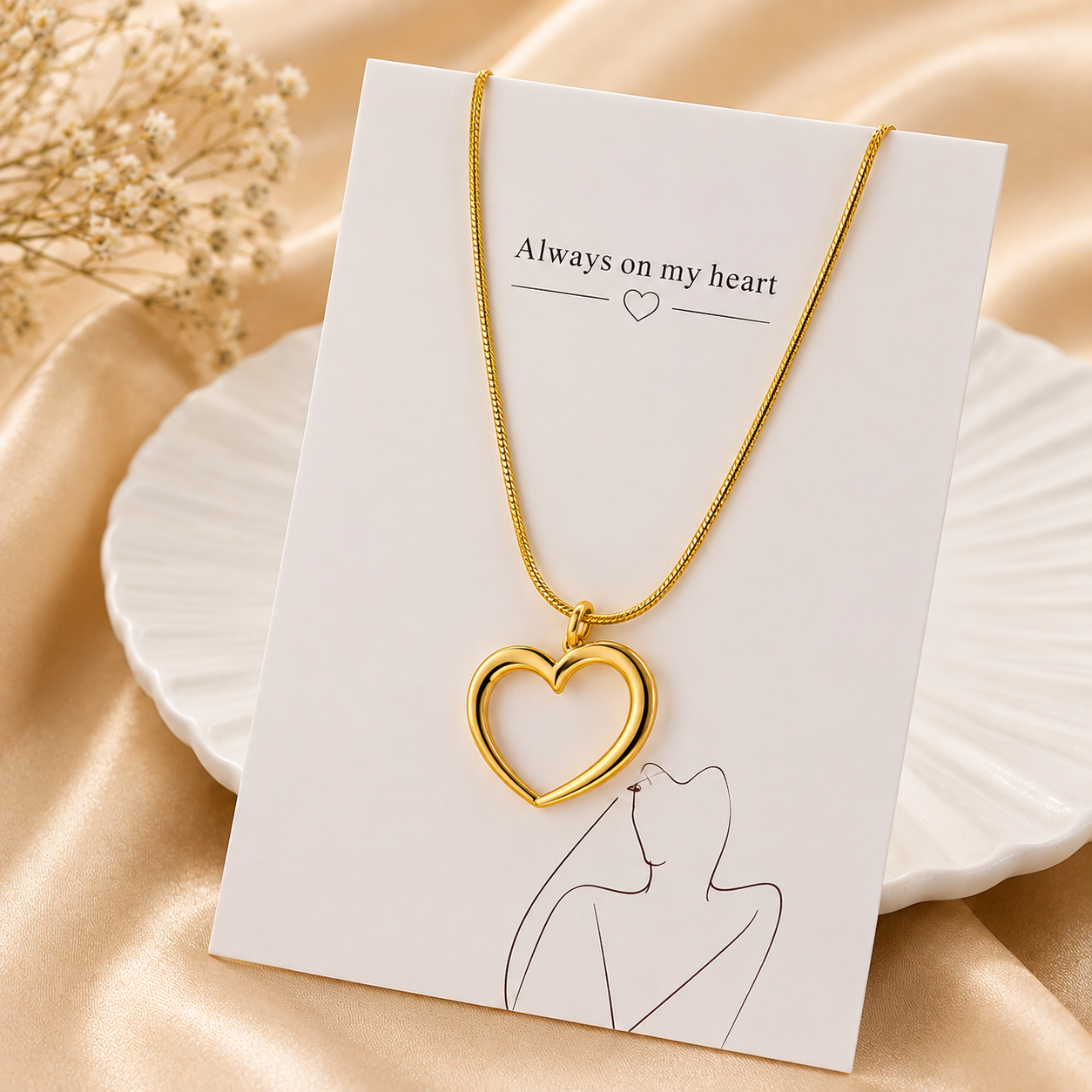 Picture of Women's Gold Heart Pendant Necklace | Korean Style Elegant Chain - Gold