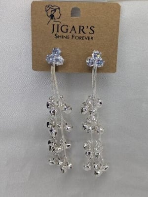 Picture of Golden Floral Crystal Long Drop Earrings - 3 MM