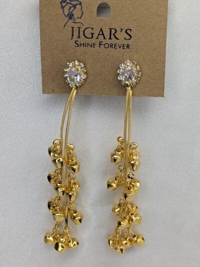 Picture of Golden Floral Crystal Long Drop Earrings - 3 MM