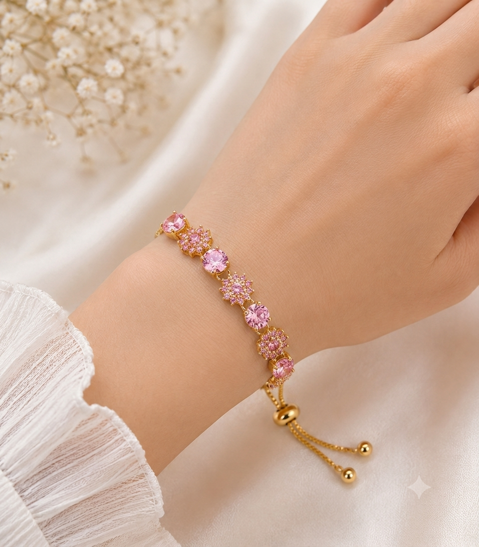 Picture of Elegant Black & White Stone Adjustable Bracelet for Women - Pink