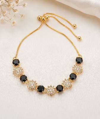 Picture of Elegant Black & White Stone Adjustable Bracelet for Women