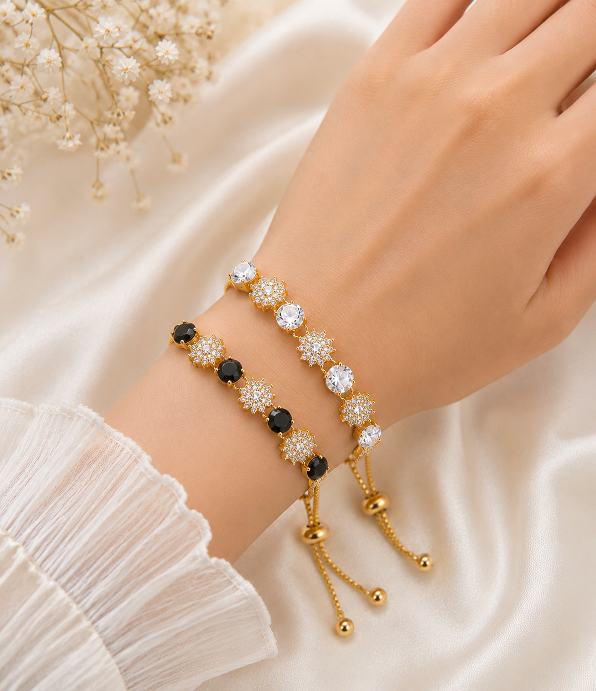 Picture of Elegant Black & White Stone Adjustable Bracelet for Women