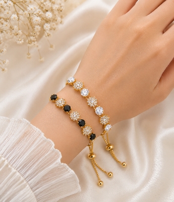 Picture of Elegant Black & White Stone Adjustable Bracelet for Women