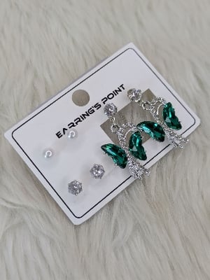 Picture of Elegant Emerald Butterfly Earrings – Crystal Stud Set - 3 MM - Green