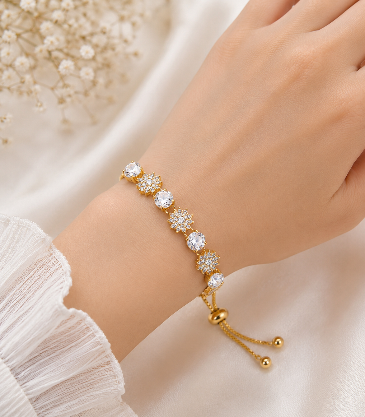 Picture of Elegant Black & White Stone Adjustable Bracelet for Women - White