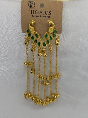 Picture of Royal Peacock Blue Stone Long Drop Earrings - 3 MM