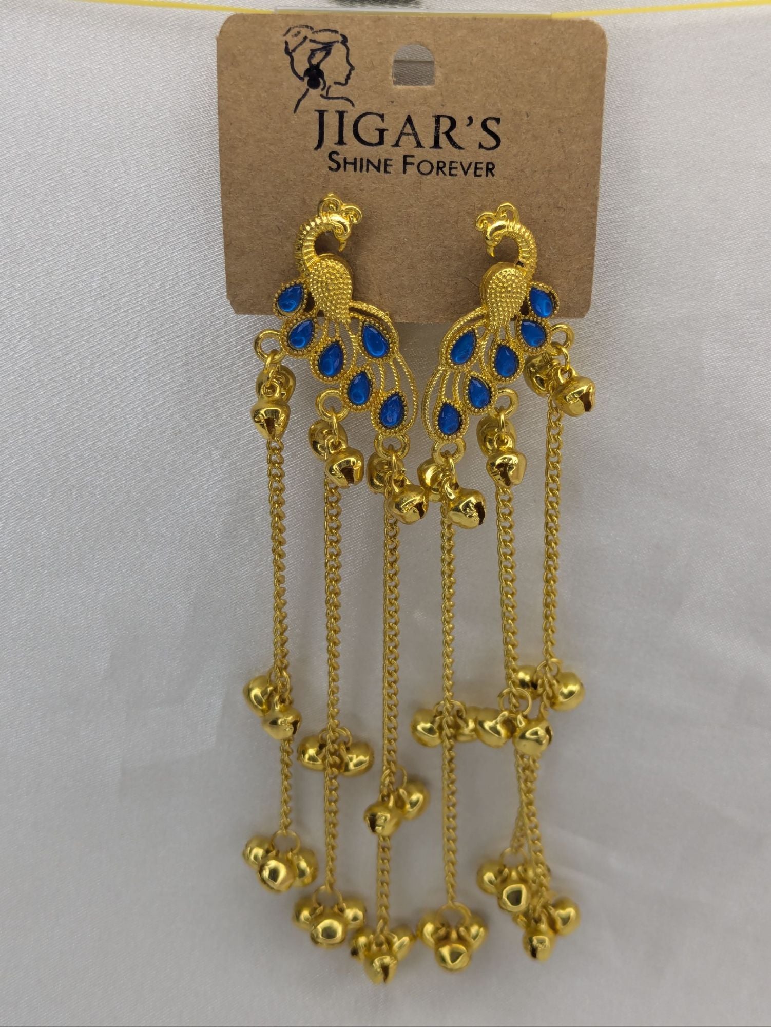 Picture of Royal Peacock Blue Stone Long Drop Earrings - 3 MM